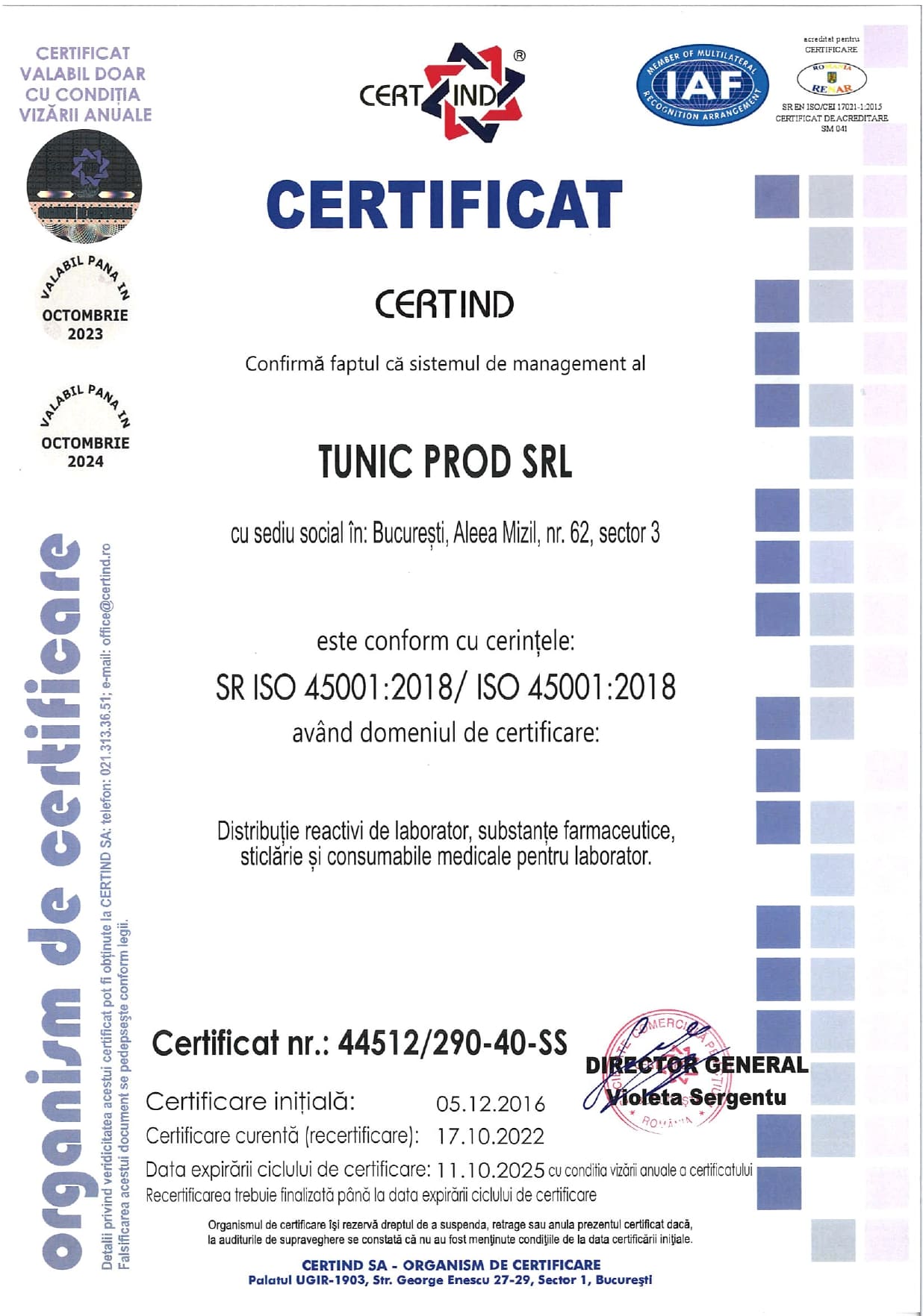 Certificate ISO 45001 TUNIC PROD SRL 2023